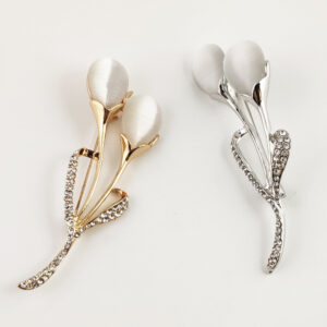 Fashion Opal Stone Tulip Brooch Pin Elegant Jewelry Flower Brooches Rhinestone