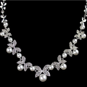 B0879 bride wedding jewelry accessories wholesale fashion diamond pearl necklace earrings set leaves the atmosphere