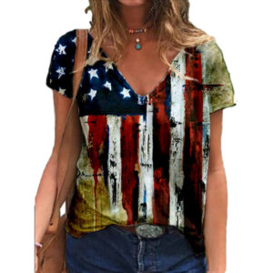 National Flag Independence Day FlagV-neck Short-sleeved Printed T-shirt Women