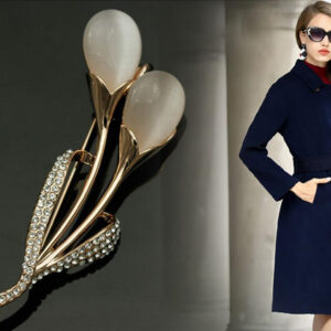 Fashion Opal Stone Tulip Brooch Pin Elegant Jewelry Flower Brooches Rhinestone