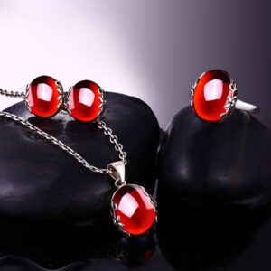 S925 sterling silver jewelry set retro gorgeous red zircon bridal jewelry, high-end fashion silver wholesale