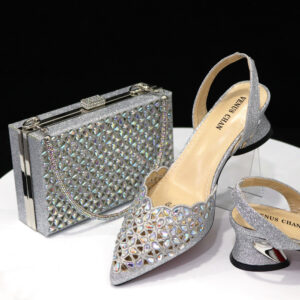 Party Pointed Toe Women’s Shoes Back Empty Elastic Band Diamond Face Square Crystal Bag