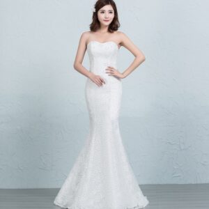 Sequined lace waist fishtail wedding dress