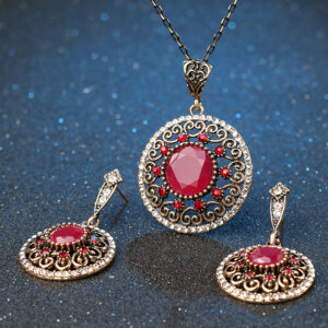 Bridal suit 2021 new style genuine Luo Yang set jewelry, hollowed out with resin, diamond necklace, earring two sets