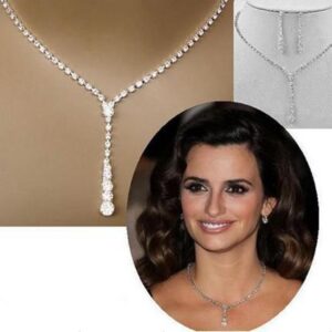 C192 New Europe simple bride Rhinestone Necklace ear suit 2 pieces of wedding jewelry sweater chain