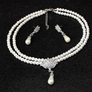 European and American foreign trade big wedding bride jewelry pearl crystal diamond necklace earrings set CMT087