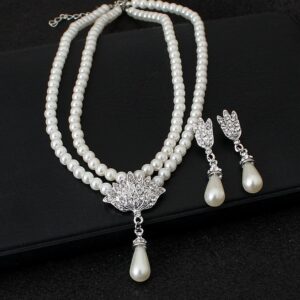 European and American foreign trade big wedding bride jewelry pearl crystal diamond necklace earrings set CMT087