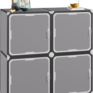 NeuType Cube Storage With Door 4 Cube Storage Racks Multi-functional Storage Cube Storage Racks Closet Storage Racks Bookshelves Toy Storage Cabinets, Dark Gray