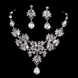 Butterfly Big Water Drop Necklace Earring Set Wedding