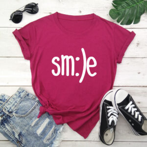 S-5XL Plus Size TShirt Women New Smile Letter Printed Shirt O Neck Short Sleeve Tees Summer Top 100%cotton Women’s T-shirts