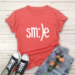 S-5XL Plus Size TShirt Women New Smile Letter Printed Shirt O Neck Short Sleeve Tees Summer Top 100%cotton Women’s T-shirts