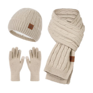 Alpaca Fleecefiber Scarf Men’s Winter Scarf And Hat Gloves Three-piece Set