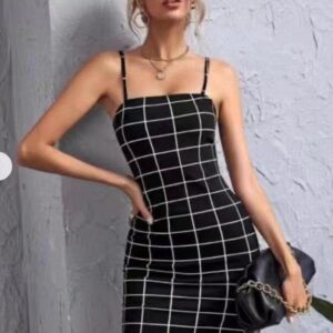 Retro Plaid Sexy Spaghetti Strap Bodycon Mini Dresses Women