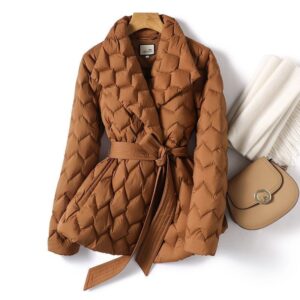 Chocolate Silk Line Lightweight Short Down Jacket Women’s Waist-tight Mid-length Winter Coat