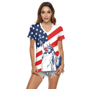 Women’s Independent National Flag Digital Printed V-neck Loose T-shirt