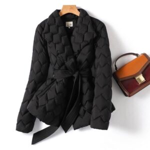 Chocolate Silk Line Lightweight Short Down Jacket Women’s Waist-tight Mid-length Winter Coat