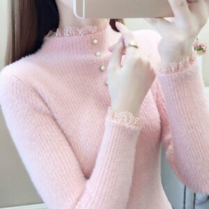 Design New All-match Lace Lace Slim Fit Sweater Women