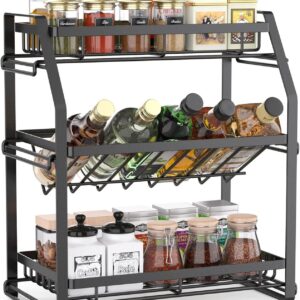 Spice Rack Organizer, 3-Tier Seasoning Organizer, Kitchen Spice Shelf, Countertop Organizer For Bathroom Vanity Kitchen-Black