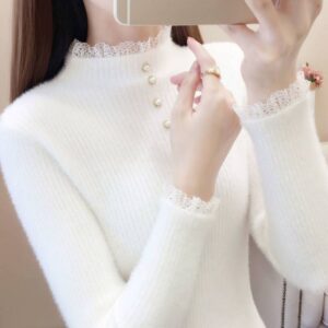 Design New All-match Lace Lace Slim Fit Sweater Women