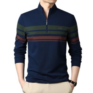 Men’s T-shirts Cotton Stand Collar Long Sleeves