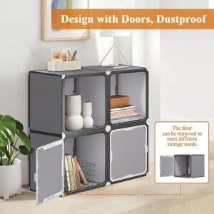 NeuType Cube Storage With Door 4 Cube Storage Racks Multi-functional Storage Cube Storage Racks Closet Storage Racks Bookshelves Toy Storage Cabinets, Dark Gray