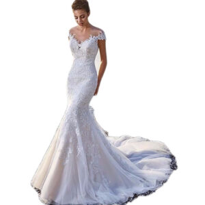Princess Bride Mermaid Wedding Dress White Trailing Perspective Backless Lace Wedding Dress