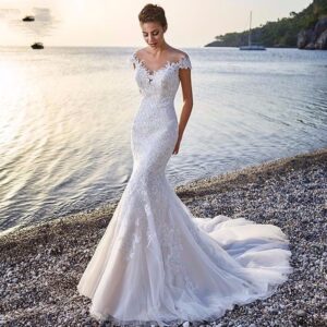 Princess Bride Mermaid Wedding Dress White Trailing Perspective Backless Lace Wedding Dress
