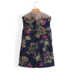 Women’s Printed Hooded Sleeveless Top Plush Jacket