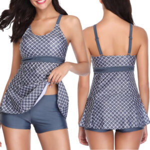 Skirt Grey Plaid Ladies Push Up One Piece Swimsuit