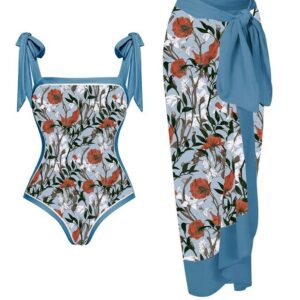 Women’s Positioning Printed Two-piece Chiffon Swimsuit Hip Skirt